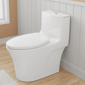 1.28/0.8 GPF Siphonic Flush One-Piece Toilet Elongated, Siphonic S-trap 12",Soft Closing Seat, Button on Tank top ,Powerful Dual Flush MAP 1000g