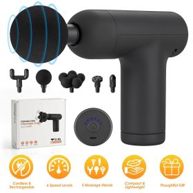 Handheld Percussion Massage Gun, 3200RPM 10mm Amplitude Deep Tissue Massager, 5 Massage Heads & 6 Speed Settings, Cordless Rechargeable Massager
