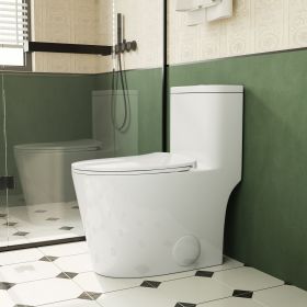 1.1/1.6 GPF Elongated Comfort Height Floor Mounted One-Piece Toilet , CUPC Certified, WaterSense Cetified, Ceramic, White Color, Soft Close Seat