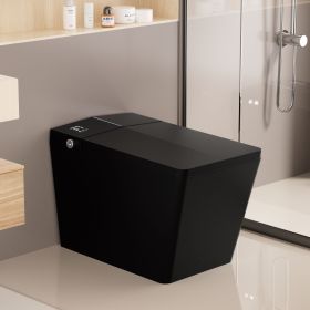 Black Square Smart Toilet with Built-in Tank for Bathroom, Remote Control, Tankless Bidet Toilet with Foot Touching Lid Opening, Auto Flush