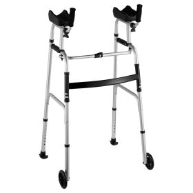 2 in 1 Folding Walker & Removable Armrests, Height Adjustable Foldable Walker with 5" Solid Wheels