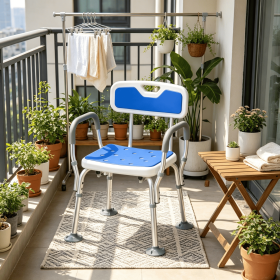 Adjustable Height Padded Shower Chair with Arms And Back for Seniors Anti-Slip Bath Seat Disabled Tool-Free Assembly 299lbs Capacity