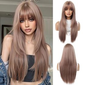 Blonde Wigs For Women With Bangs Long Natural Straight Synthetic Hair Heat Resistant Wigs For Daily Party Cosplay Wear (Option: Strawberry Blonde)