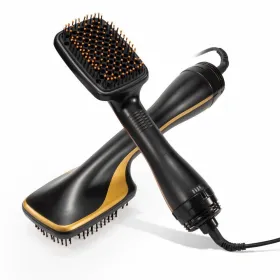 Square comb, 2-in-1 hot air comb, multi-function hair dryer, wet and dry dual-purpose lazy person's curling iron styling tool (Color: Yellow)