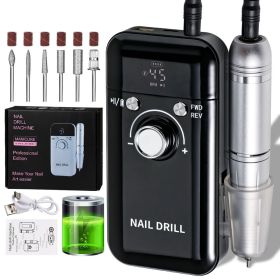 45000RPM Rechargeable Electric Nail Drill Machine Professional Nail Drills for Gel Nails Polish Portable Nail File Manicure Tool (Color: Black)