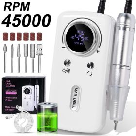 45,000 RPM Nail Drill, Rechargeable Electric Nail File Machine with Long-Lasting Battery, Adjustable Speed, Forward & Reverse for Manicure (Color: DMJ-V1-WHITE)