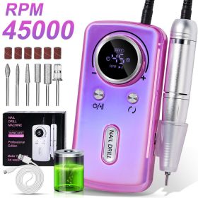 45,000 RPM Nail Drill, Rechargeable Electric Nail File Machine with Long-Lasting Battery, Adjustable Speed, Forward & Reverse for Manicure (Color: DMJ-V1-Purple)