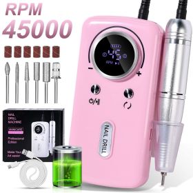 45,000 RPM Nail Drill, Rechargeable Electric Nail File Machine with Long-Lasting Battery, Adjustable Speed, Forward & Reverse for Manicure (Color: DMJ-V1-pink)