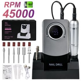 Electric Nail Drill, Portable Nail Drill 45000 RPM, Rechargeable Electric Nail File Kit, Cordless Electric Nail File for Acrylic (Color: Gray)