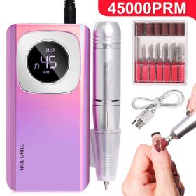 45,000 RPM Nail Drill Machine, Rechargeable Electric Nail File with Digital Display, Adjustable Speed, Multiple Drill Bits for Manicure & Nail Ar (Color: DMJ-V4-purple-USB)