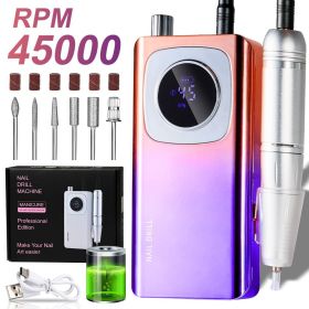 45,000 RPM Nail Drill Machine, Rechargeable Electric Nail File with Digital Display, Adjustable Speed, Multiple Drill Bits for Manicure & Nail Ar (Color: DMJ-V4-Colorful-USB)