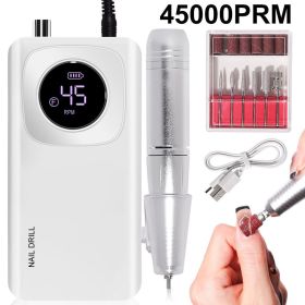 45,000 RPM Nail Drill Machine, Rechargeable Electric Nail File with Digital Display, Adjustable Speed, Multiple Drill Bits for Manicure & Nail Ar (Color: DMJ-V4-WHITE-USB)