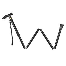 Walking Cane Aluminum Alloy Walking Stick Adjustable Folding Travel Hiking Stick Anti-Slip (Color: Black, size: One size)