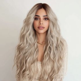 European And American Fashion T-shaped Lace Front Wig Gray Gradient Wavy Curly Hair Wig For Women SM9017 (Option: Gray gradient-24Inches)